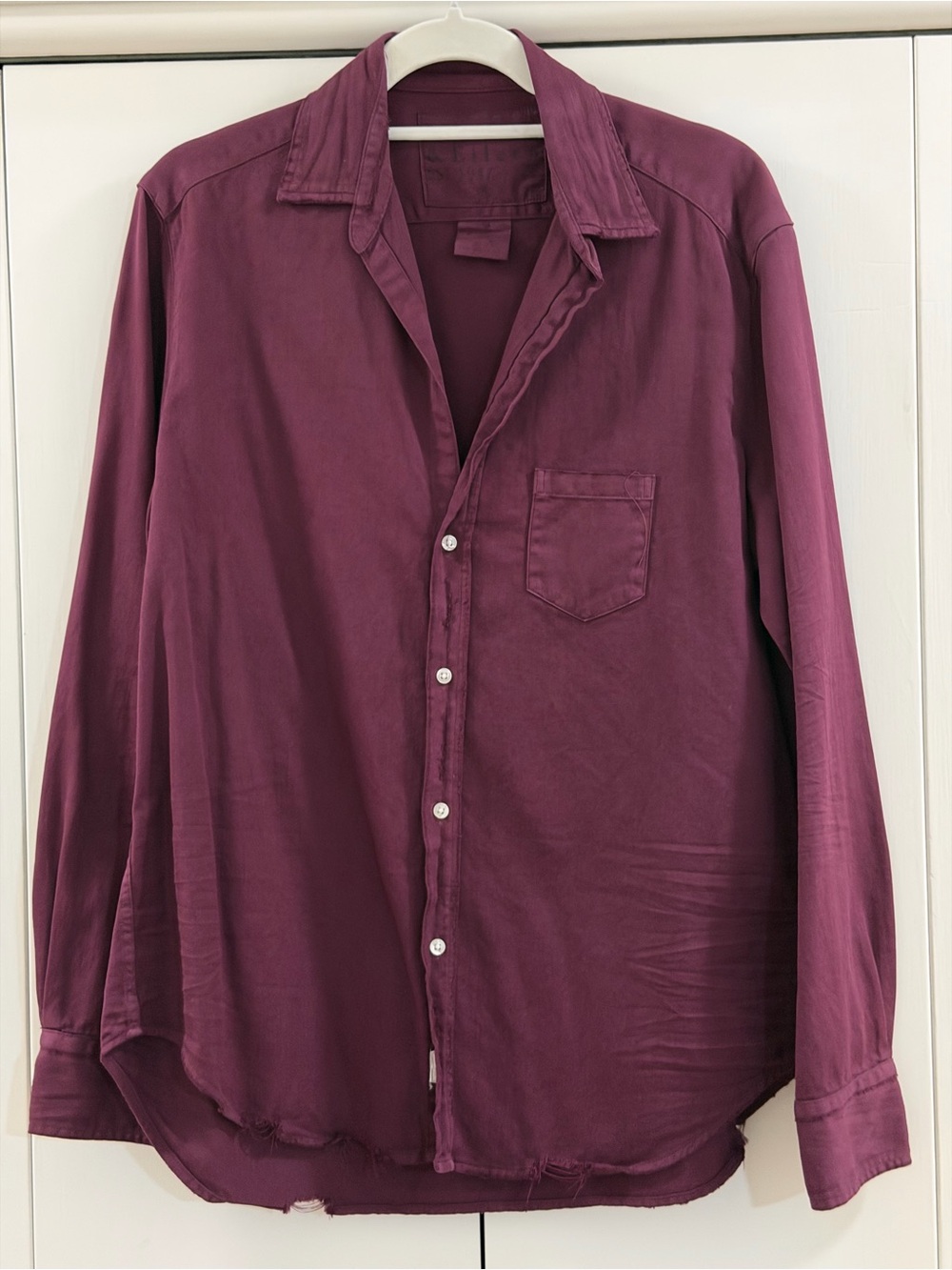 Frank & Eileen Eileen Burgundy Cotton Button Down Sz S Made USA Italian Fabric